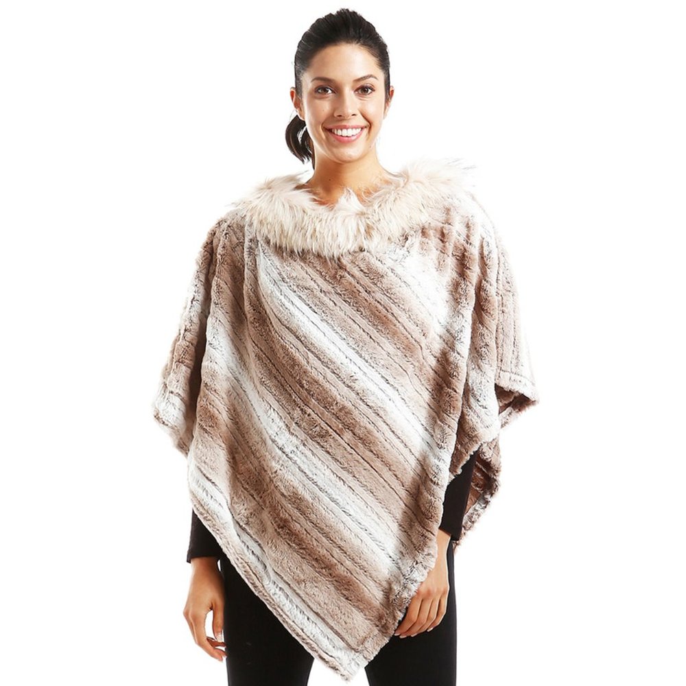 LOF Faux Fur Soft Striped Warm Winter Poncho